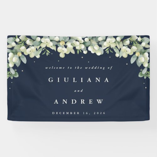 3x5 Navy SnowberryEucalyptus Wedding Welcome Banner