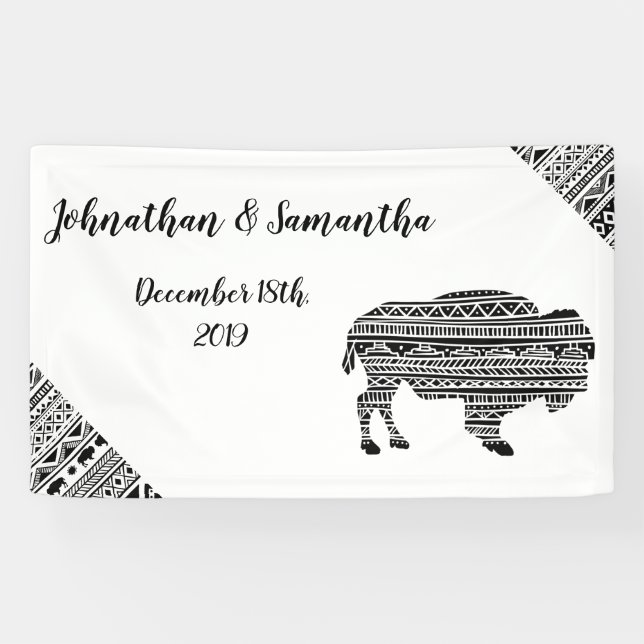 3'x5' Personalized Banner Boho Buffalo Tribal Patt (Horizontal)