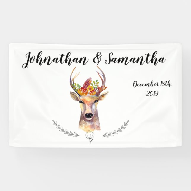3'x5' Personalized Banner Boho Deer Buck Head Brow (Horizontal)