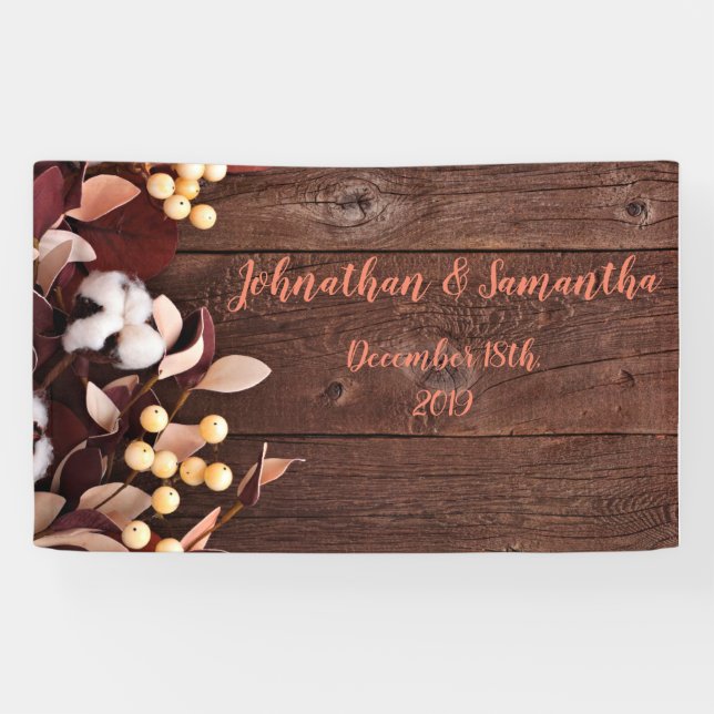 3'x5' Personalized Banner Cotton Branch on Dark Wo (Horizontal)