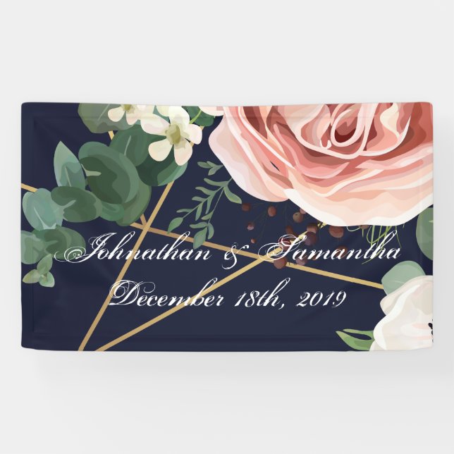 3'x5' Personalized Banner Geometric Garden Navy (Horizontal)