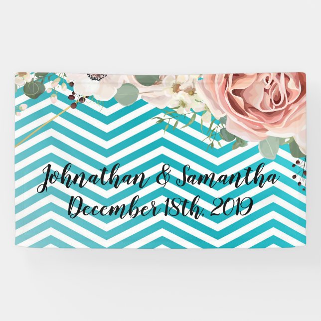 3'x5' Personalized Banner Geometric Rose Chevron T (Horizontal)