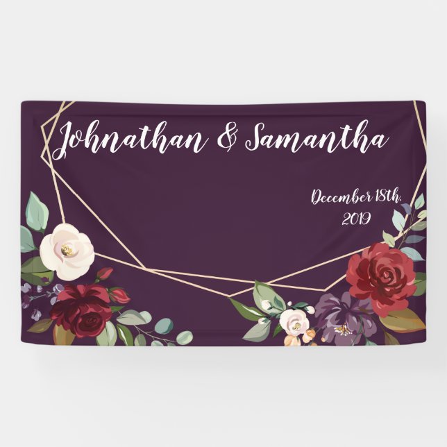 3'x5' Personalized Banner Plum Purple Roses Gold G (Horizontal)