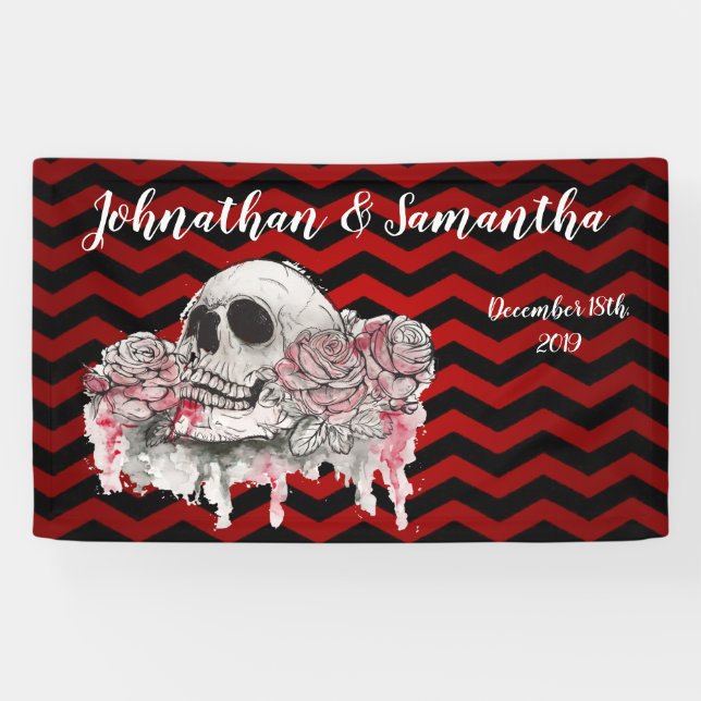 3'x5' Personalized Banner skull Rose Gothic Chevro (Horizontal)