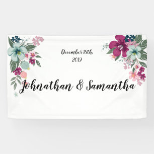 3'x5' Personalized Banner Tropical Flowers on Whit