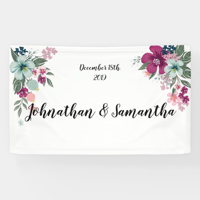 3'x5' Personalized Banner Tropical Flowers on Whit (Horizontal)