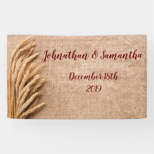 3x5 Personalized Banner Wheat on Burlap Sack Cou