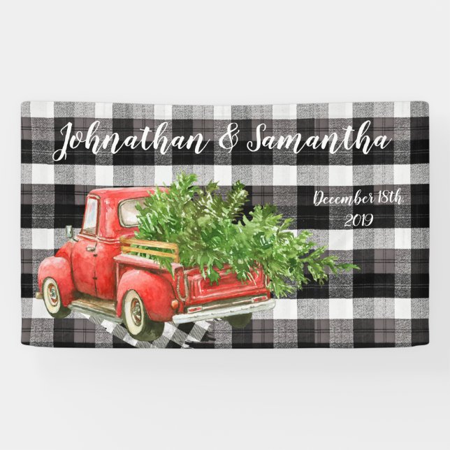 3'x5' Personalized Banner XMAS Truck Buffalo Plaid (Horizontal)
