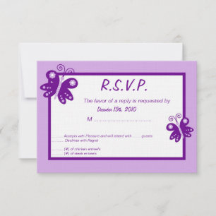 3x5 Purple Spring Time Butterfly RSVP Invitation