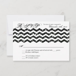 3x5 R.S.V.P. Reply Card Blac Glitter Chevron Strip