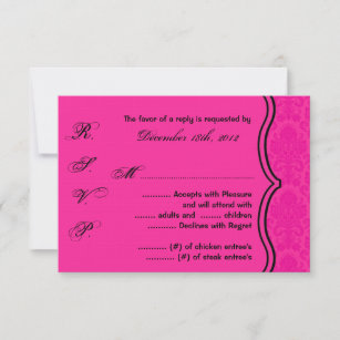 3x5 R.S.V.P. Reply Card Black White Damask Lace