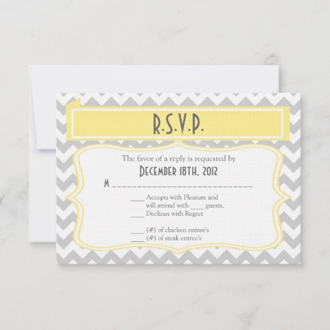 3x5 R.S.V.P. Reply Card Chevron Stripe Gray Yellow (Front)