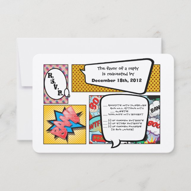 3x5 R.S.V.P. Reply Card Comic Strip Book Pop Art (Front)