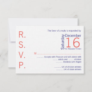 3x5 R.S.V.P. Reply Card Coral Navy Blue Name Chevr