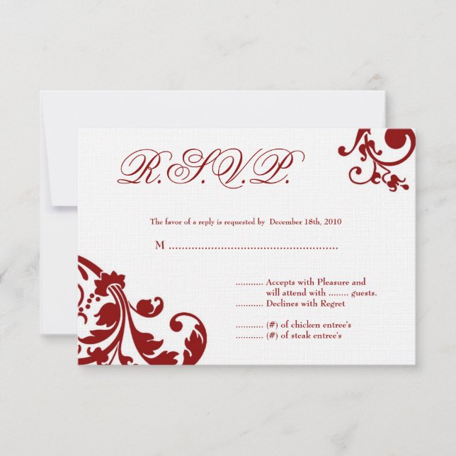 3x5 R.S.V.P. Reply Card Crimson Red Floral Foliage (Front)
