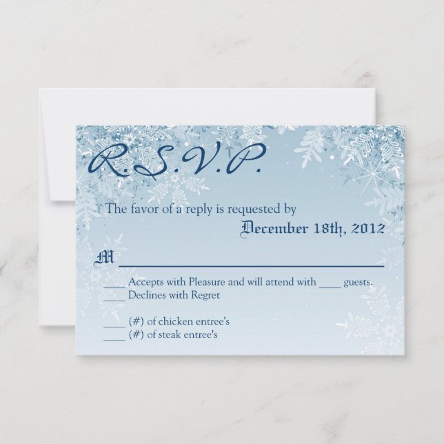 3x5 R.S.V.P. Reply Card Crystal Snowflakes Winter (Front)