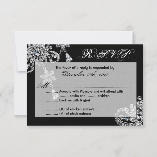 3x5 R.S.V.P. Reply Card Diamond Jewelry Necklace (Front)
