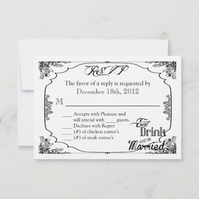 3x5 R.S.V.P. Reply Card Eat Drink Be Married White (Front)