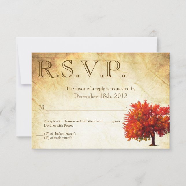 3x5 R.S.V.P. Reply Card Fall Tree Aged Paper Vinta (Front)