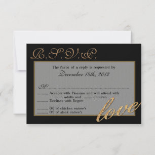 3x5 R.S.V.P. Reply Card Gold Foil Glitter Love
