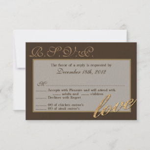 3x5 R.S.V.P. Reply Card Gold Foil Glitter Love