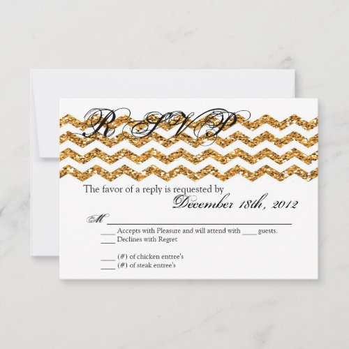 3x5 R.S.V.P. Reply Card Gold Glitter Chevron Strip