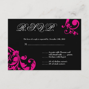 3x5 R.S.V.P. Reply Card Hot Pink Floral Foliage