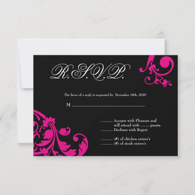 3x5 R.S.V.P. Reply Card Hot Pink Floral Foliage (Front)