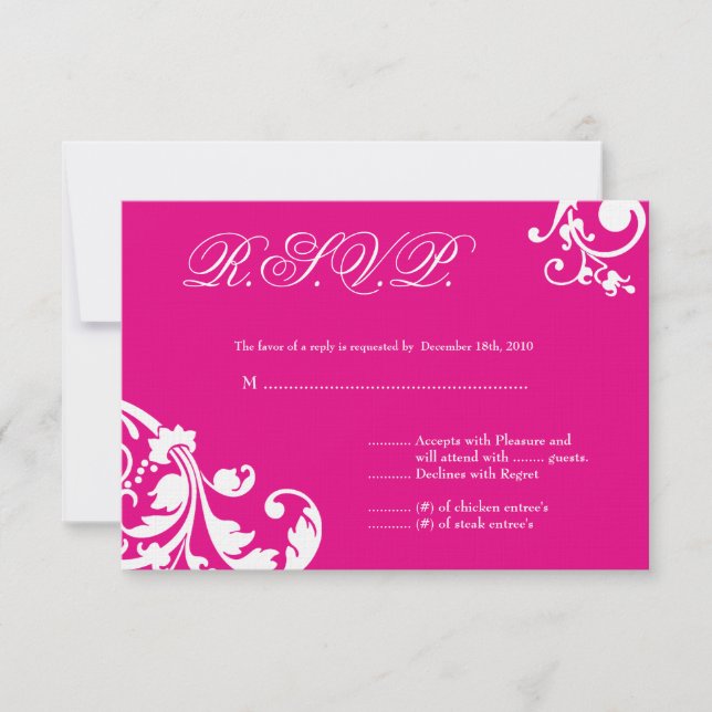 3x5 R.S.V.P. Reply Card Hot Pink Floral Foliage (Front)