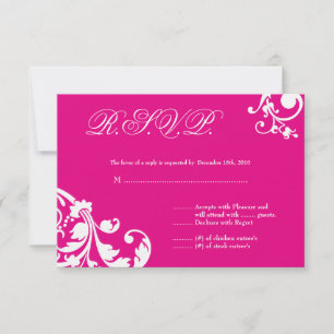 3x5 R.S.V.P. Reply Card Hot Pink Floral Foliage