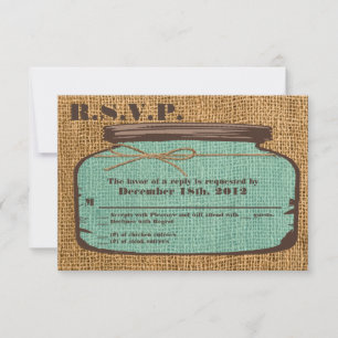 3x5 R.S.V.P. Reply Card Mason Jar Burlap Country