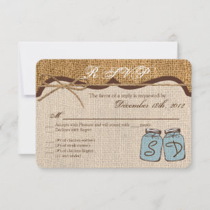 3x5 R.S.V.P. Reply Card Mason Jar Burlap Country