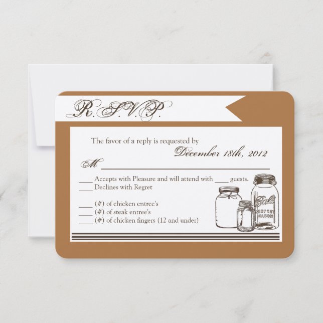 3x5 R.S.V.P. Reply Card Mason Jar Country Rustic (Front)