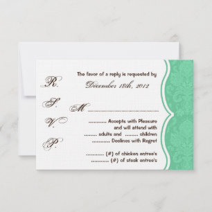 3x5 R.S.V.P. Reply Card Mint White Damask Lace