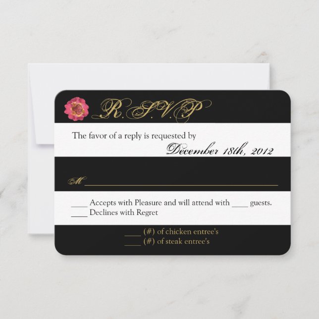 3x5 R.S.V.P. Reply Card Modern Stripe Black White (Front)