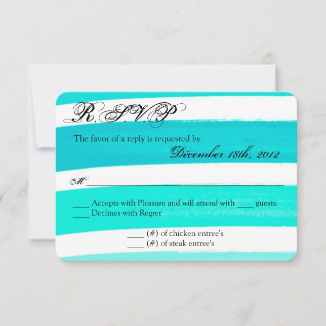 3x5 R.S.V.P. Reply Card Ombre Stripe Teal Line (Front)
