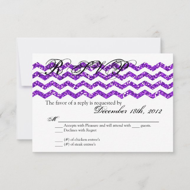 3x5 R.S.V.P. Reply Card Purp Glitter Chevron Strip (Front)