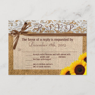 3x5 R.S.V.P. Reply Card Sunflower Lace Burlap Coun