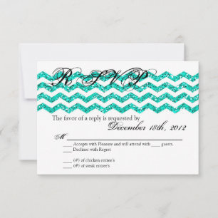 3x5 R.S.V.P. Reply Card Teal Glitter Chevron Strip