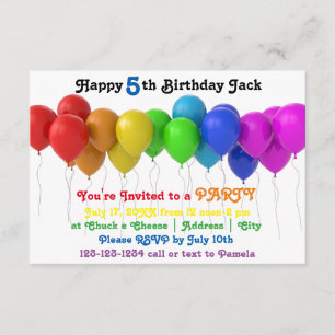 3x5 Rainbow Balloons Birthday Invitation