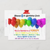 3x5 Rainbow Balloons Birthday Invitation (Front/Back)
