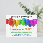 3x5 Rainbow Balloons Birthday Invitation (Standing Front)