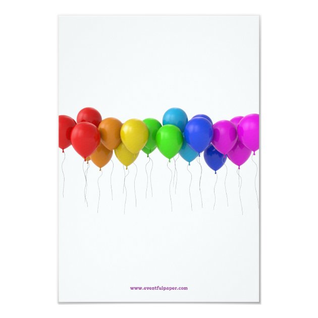 3x5 Rainbow Balloons Birthday Invitation