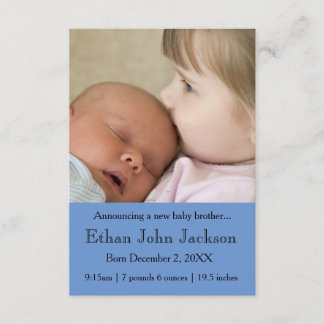 3x5 Sister Announcing Brother's Birth Blue Announcement