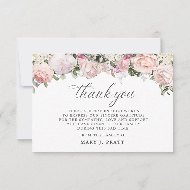 3x5 Sympathy Pink Rose Thank You Photo Card | Zazzle