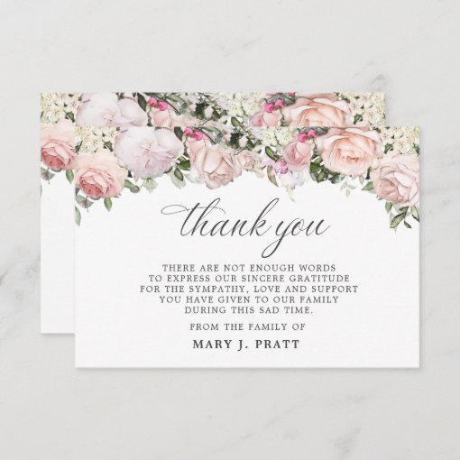 3x5 Sympathy Pink Rose Thank You Photo Card | Zazzle