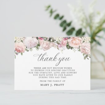 3x5 Sympathy Pink Rose Thank You Photo Card 