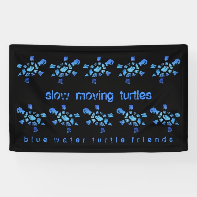 3'x5' Ten Slow Moving Blue Water Turtles Banner (Horizontal)