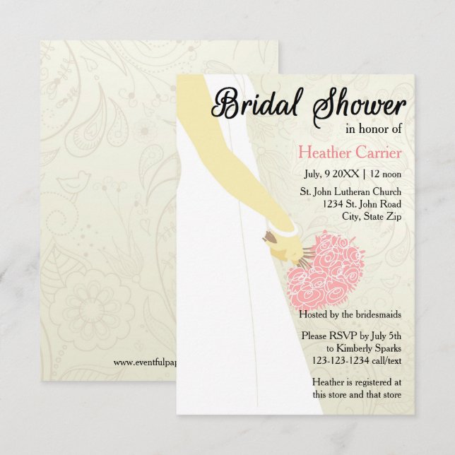 3x5 Vertical Dress & Bouquet -Bridal Shower Invite (Front/Back)