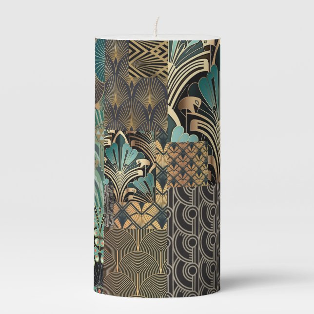 3x6 inch pillar candle with art deco design (Front)